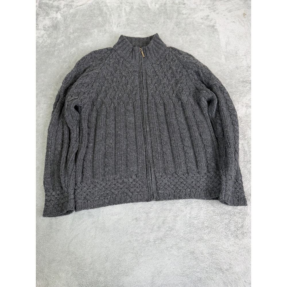 Aran Crafts Wool Sweater Women's Size Large Gray Full Zip